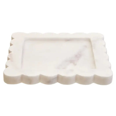 White Marble Square Small Tray with Scallop Edges