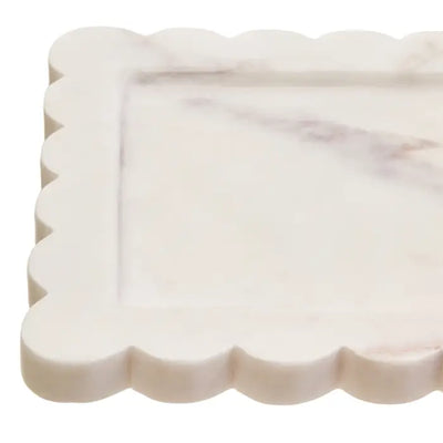 White Marble Square Small Tray with Scallop Edges