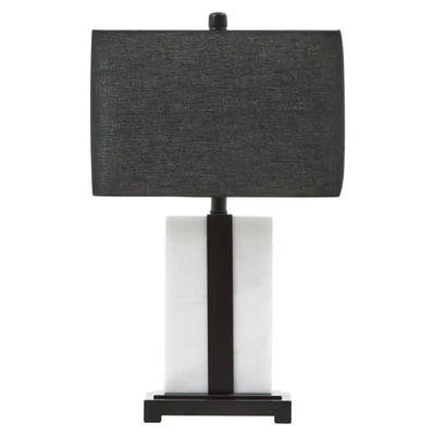 Black and White Marble Table Lamp | Modern Rectangular Design with Black Shade