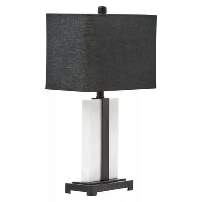 Black and White Marble Table Lamp | Modern Rectangular Design with Black Shade