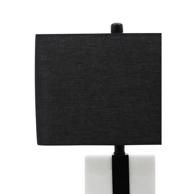 Black and White Marble Table Lamp | Modern Rectangular Design with Black Shade