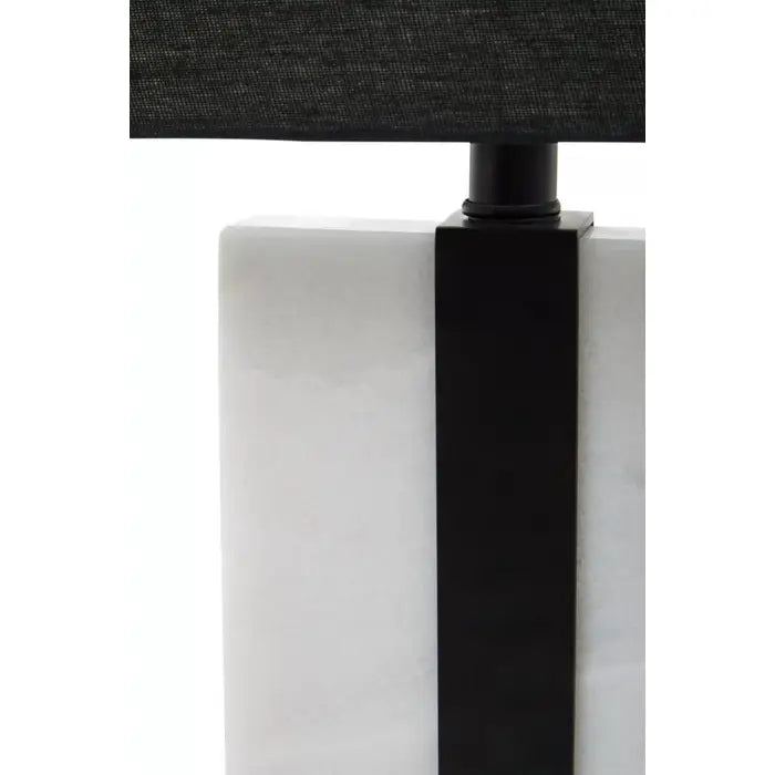 Black and White Marble Table Lamp | Modern Rectangular Design with Black Shade