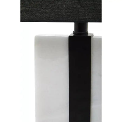 Black and White Marble Table Lamp | Modern Rectangular Design with Black Shade