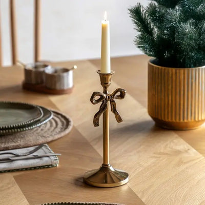Bow Dinner Candle Holder Gold
