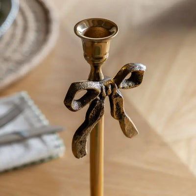 Bow Dinner Candle Holder Gold