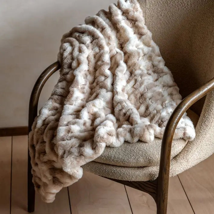 Luxe Ruched Faux Fur Throw Cream