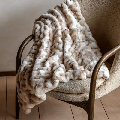 Luxe Ruched Faux Fur Throw Cream