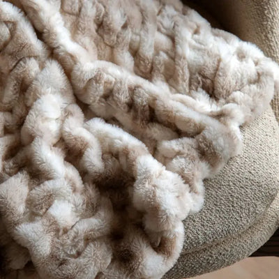 Luxe Ruched Faux Fur Throw Cream