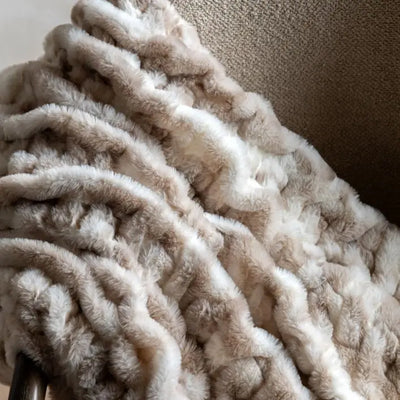 Luxe Ruched Faux Fur Throw Cream