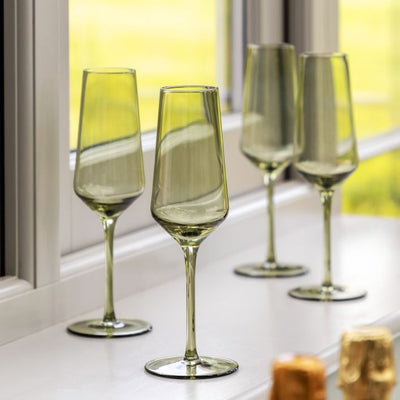 Set of 4 Flute Glass Green