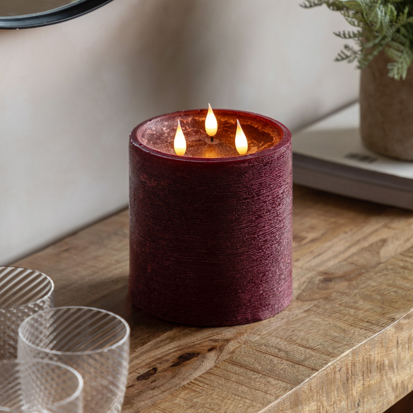 LED 3 Wick Candle Oxblood