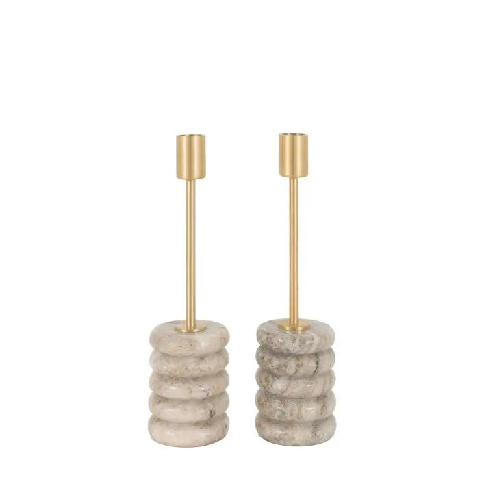 Gold Candle Stick Set of 2 Beige Marble