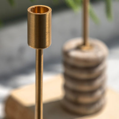 Gold Candle Stick Set of 2 Beige Marble