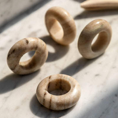 Napkin Rings Set of 4 Beige Marble