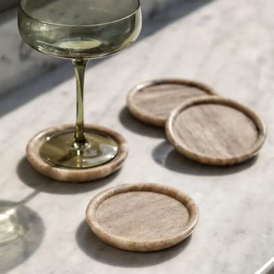 Round Coasters Set of 4 Beige Marble