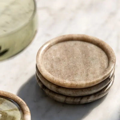 Round Coasters Set of 4 Beige Marble