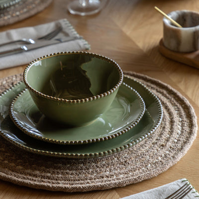 Set of 4 Organic Beaded Bowl Olive