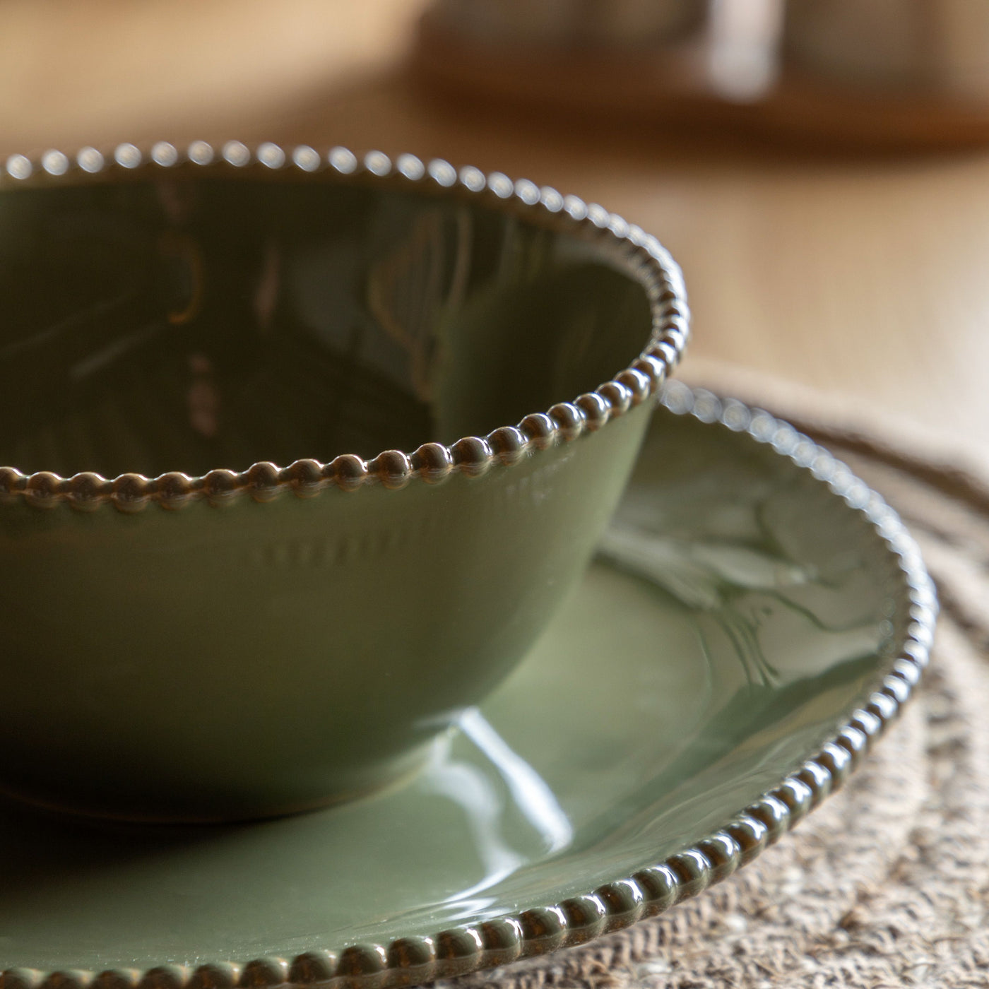 Set of 4 Organic Beaded Bowl Olive