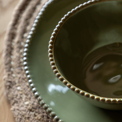 Set of 4 Organic Beaded Bowl Olive