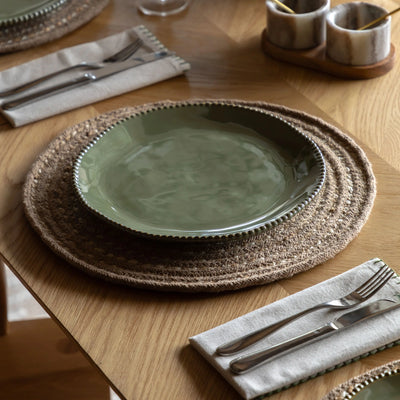 Set of 4 Beaded Dinner Plate Olive