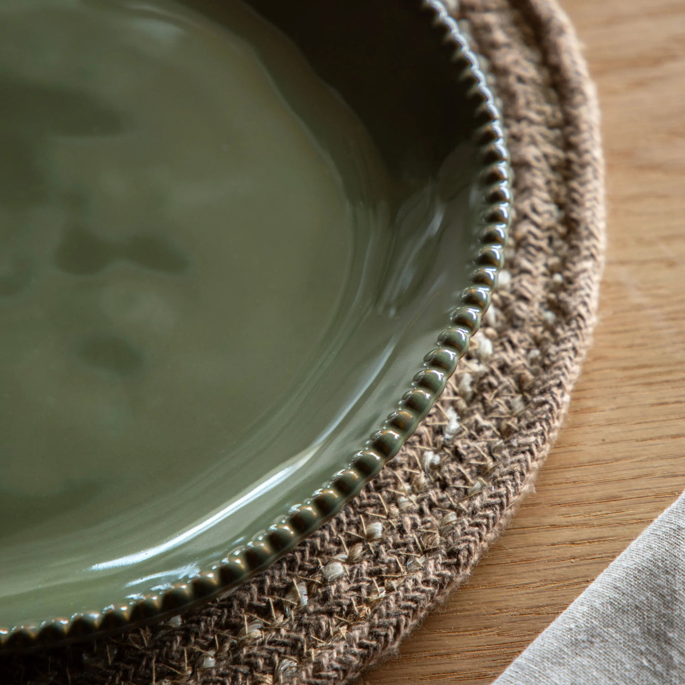 Set of 4 Beaded Dinner Plate Olive