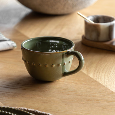 Set of 4 Organic Beaded Mug Olive