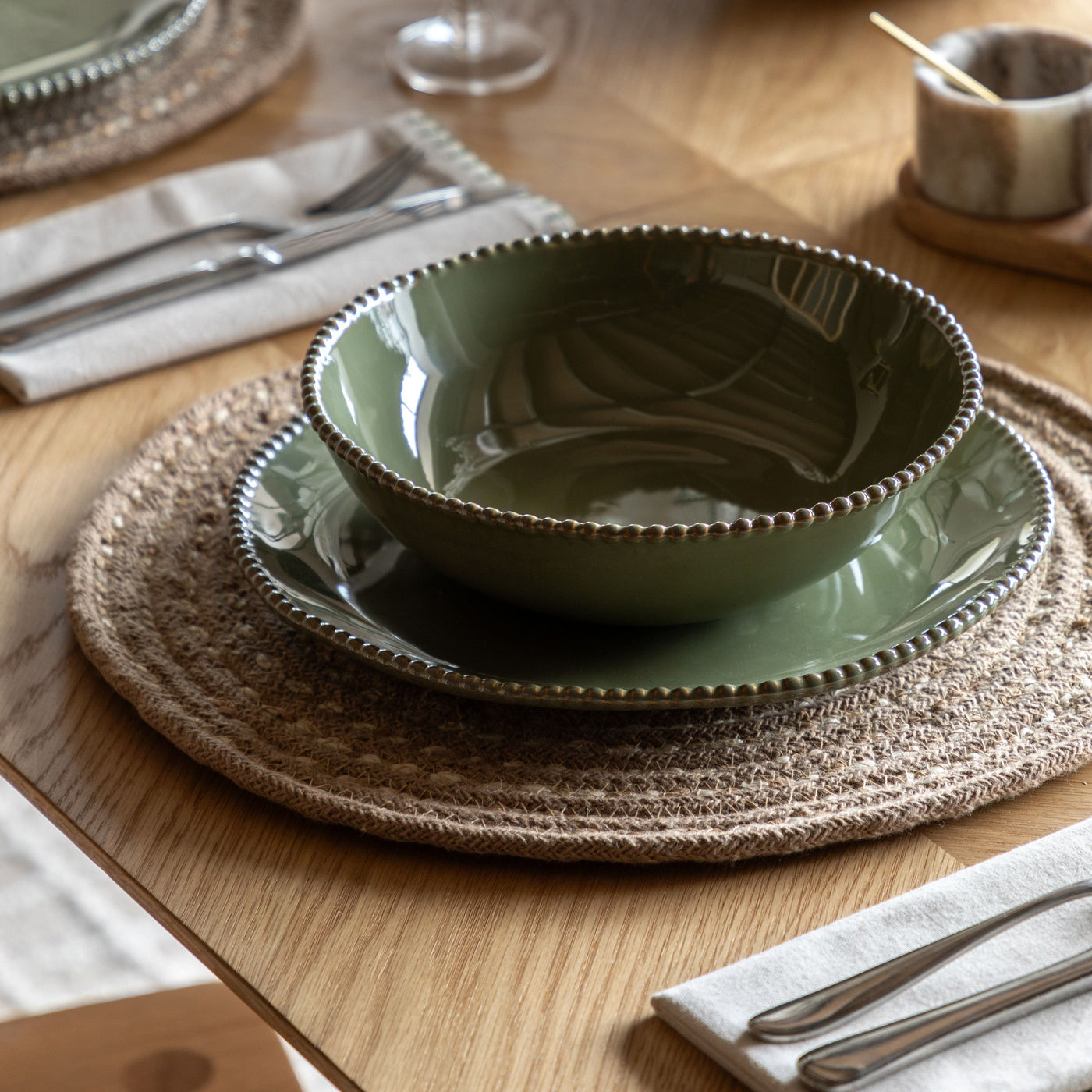 Set of 4 Organic Beaded Pasta Bowl Olive