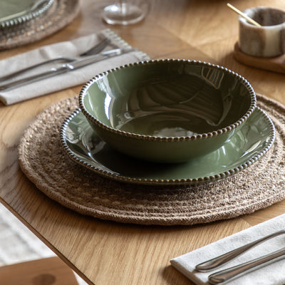 Set of 4 Organic Beaded Pasta Bowl Olive
