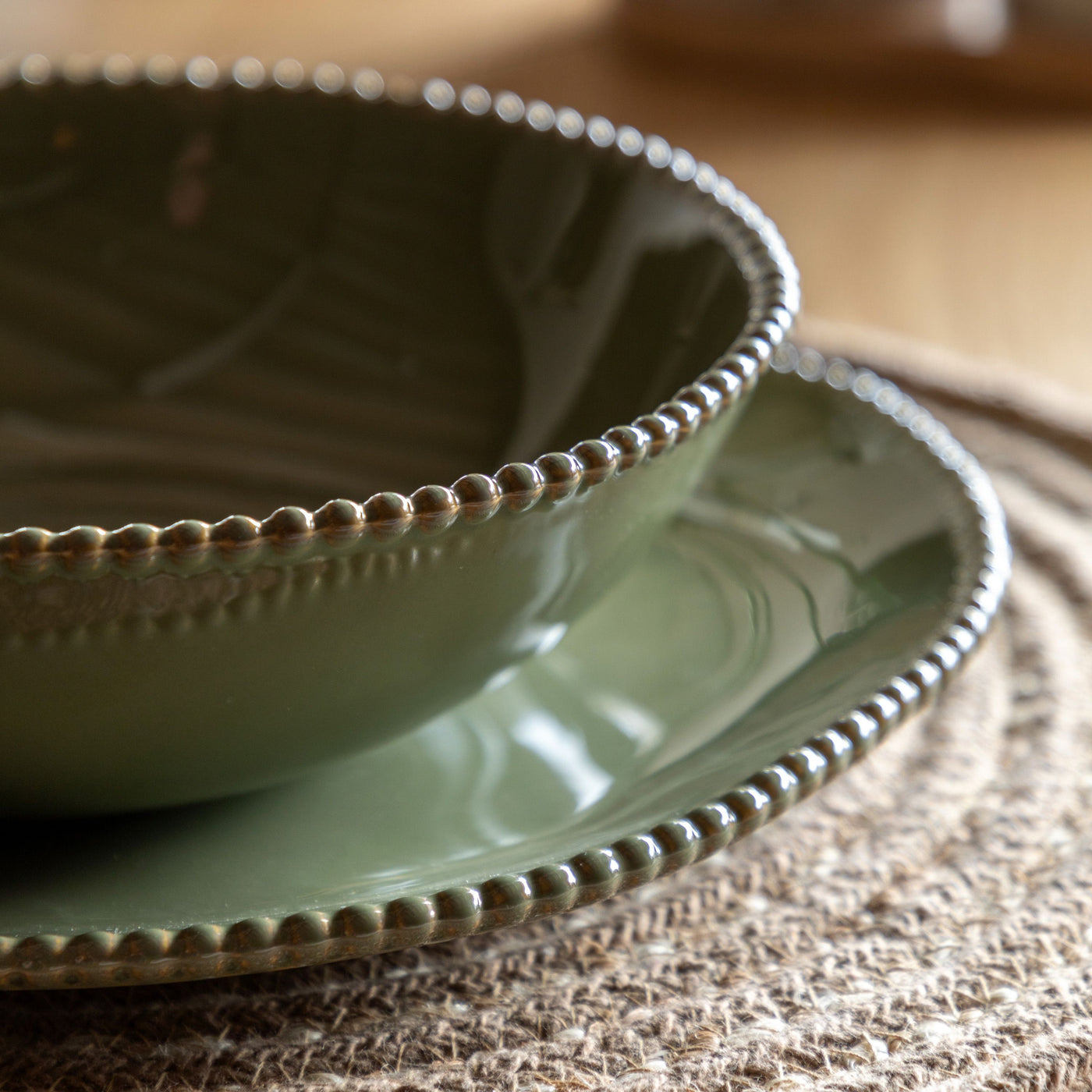 Set of 4 Organic Beaded Pasta Bowl Olive