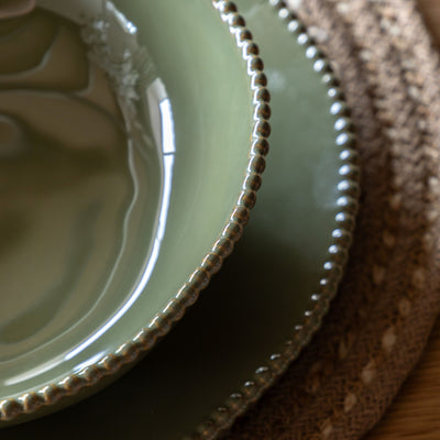 Set of 4 Organic Beaded Pasta Bowl Olive