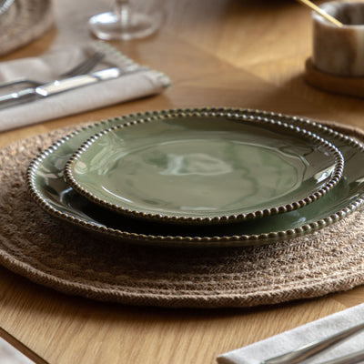 Set of 4 Organic Beaded Plate Olive
