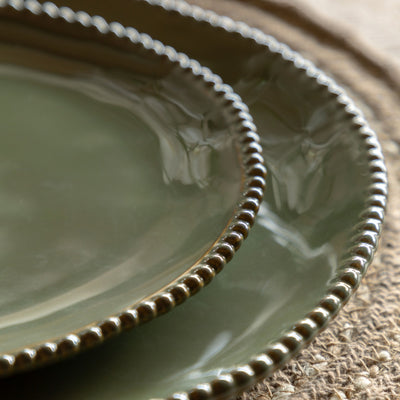 Set of 4 Organic Beaded Plate Olive
