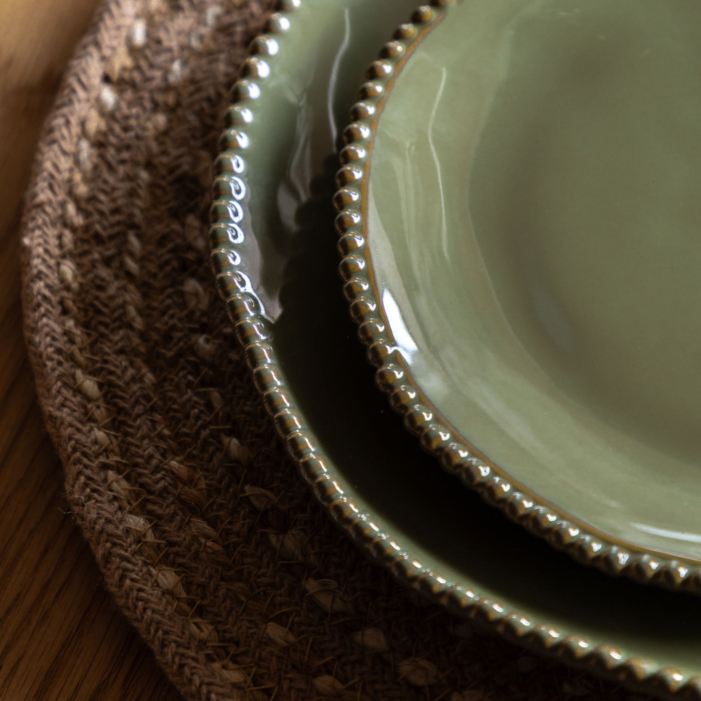 Set of 4 Organic Beaded Plate Olive