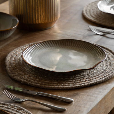 Set of 4 Organic Ridged Dinner Plate Stone