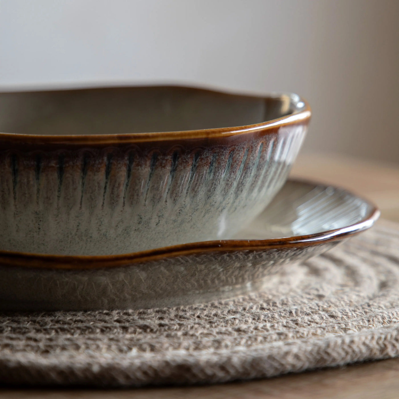 Set of 4 Organic Ridged Pasta Bowl Stone