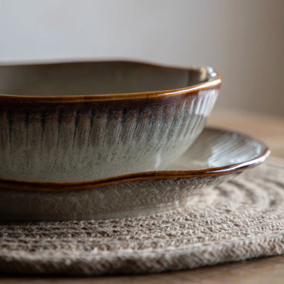 Set of 4 Organic Ridged Pasta Bowl Stone