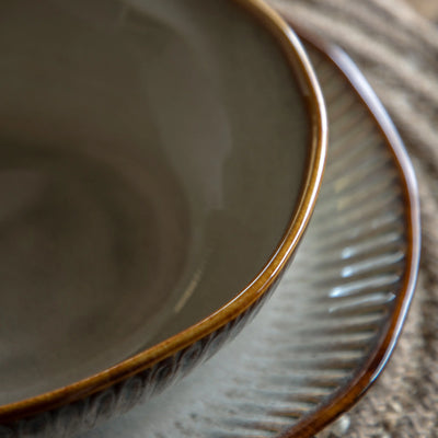 Set of 4 Organic Ridged Pasta Bowl Stone