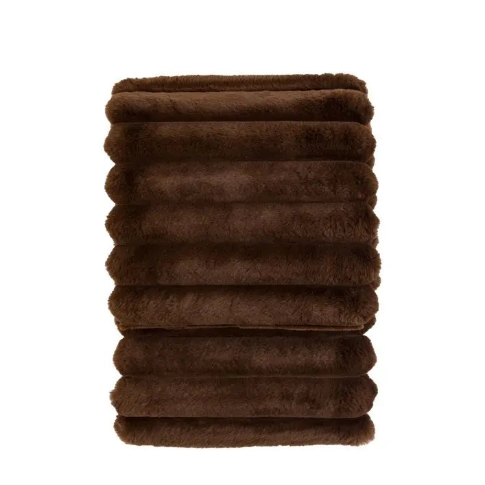 Ribbed Faux Fur Throw Chocolate