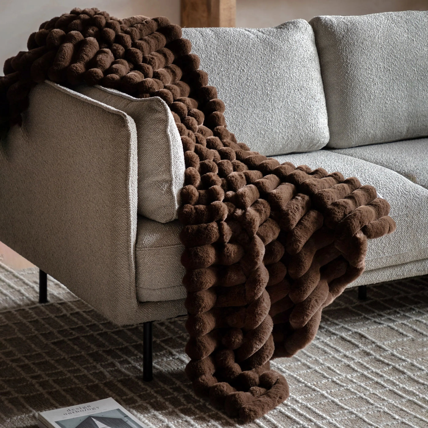 Ribbed Faux Fur Throw Chocolate
