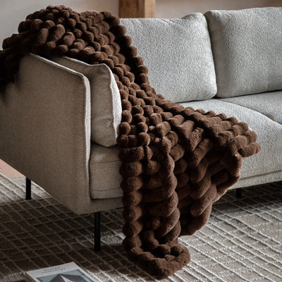 Ribbed Faux Fur Throw Chocolate