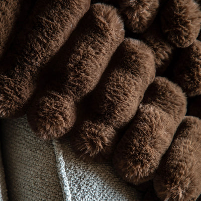 Ribbed Faux Fur Throw Chocolate