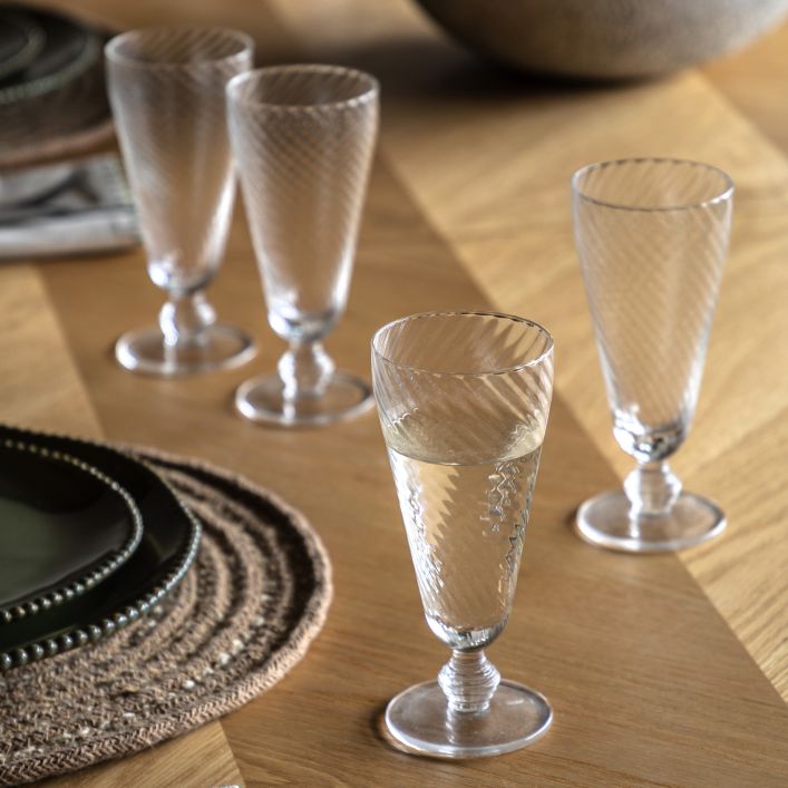Set of 4 Swirl Flute Glass Clear