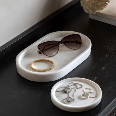 Marble Trinket Tray White Set of 2