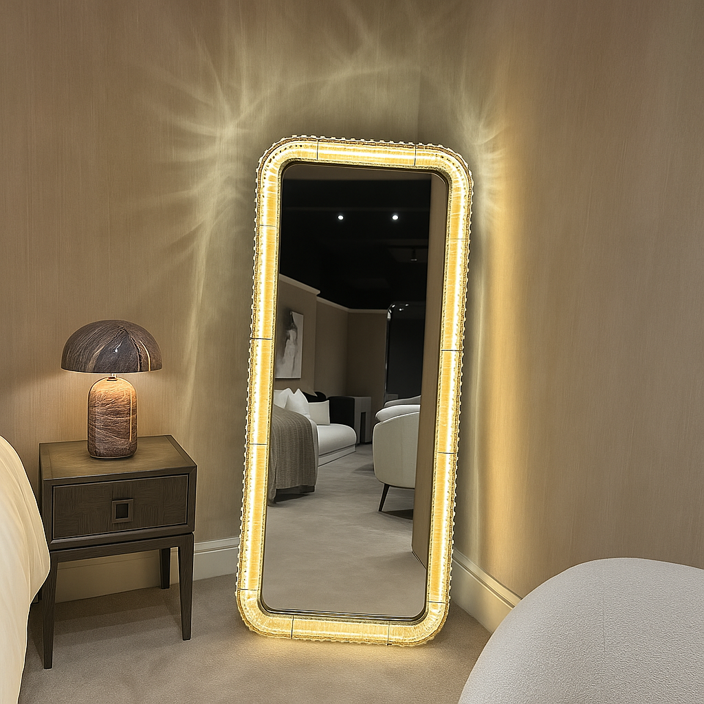 Crystal Floor Standing Illuminated Mirror