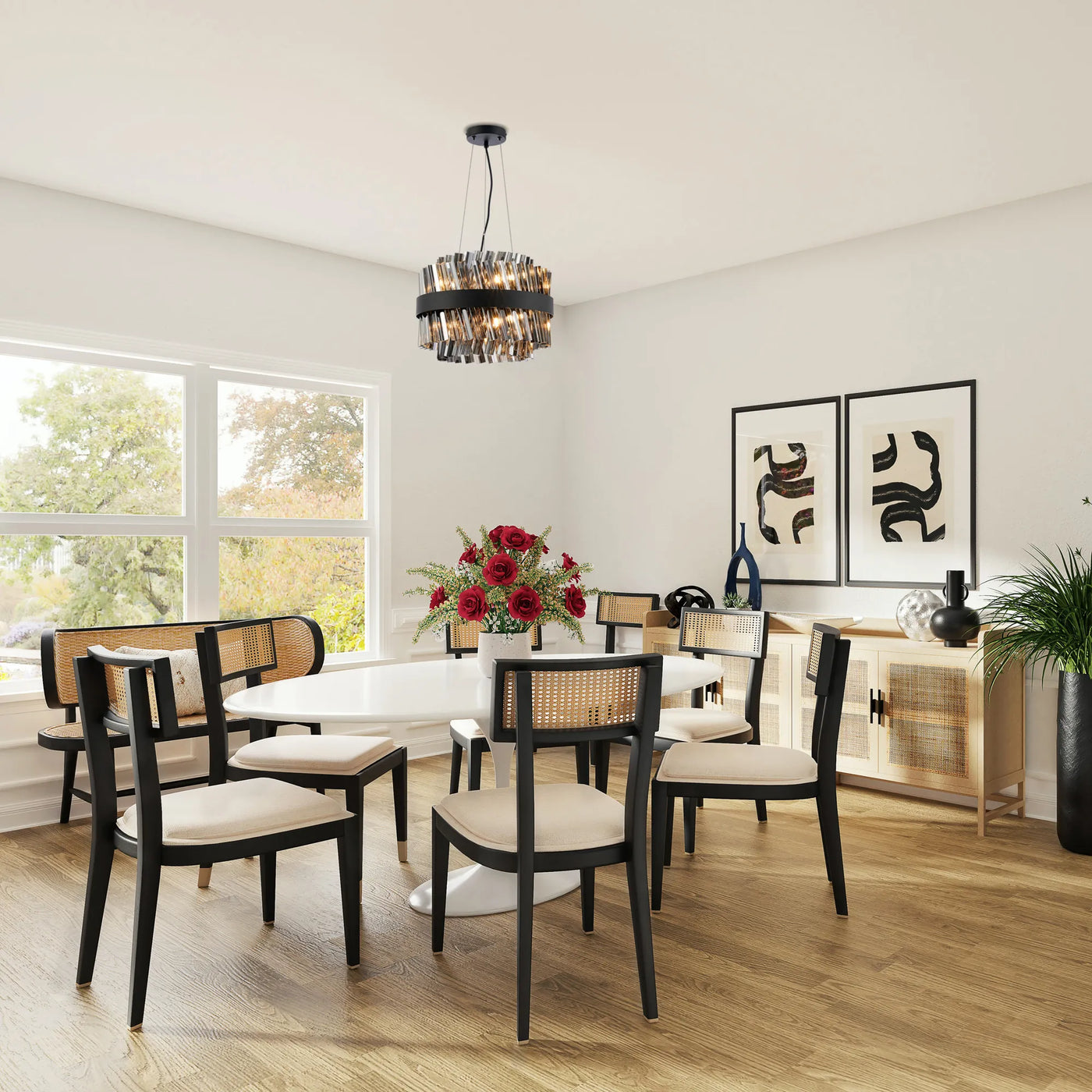 40cm Round Pendant, 10 Light G9 – Satin Black & Smoked Glass