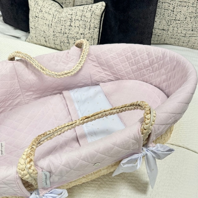 Moses Basket, With Pink Cover & Bedding