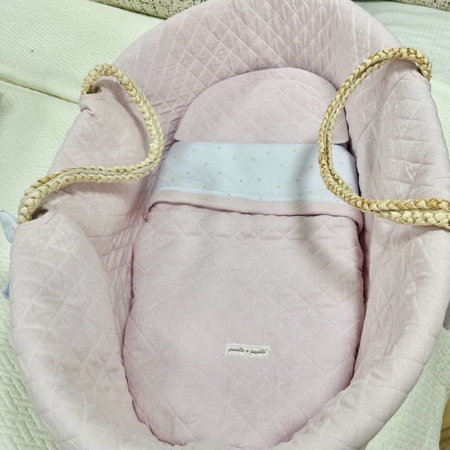 Moses Basket, With Pink Cover & Bedding