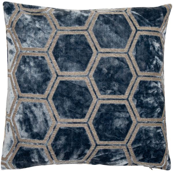 Hexagon Cut Blue Velvet Cushion