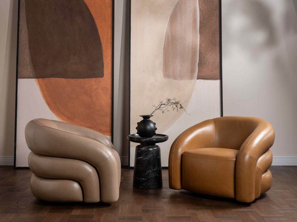 Tan PU Leather Swivel Armchair