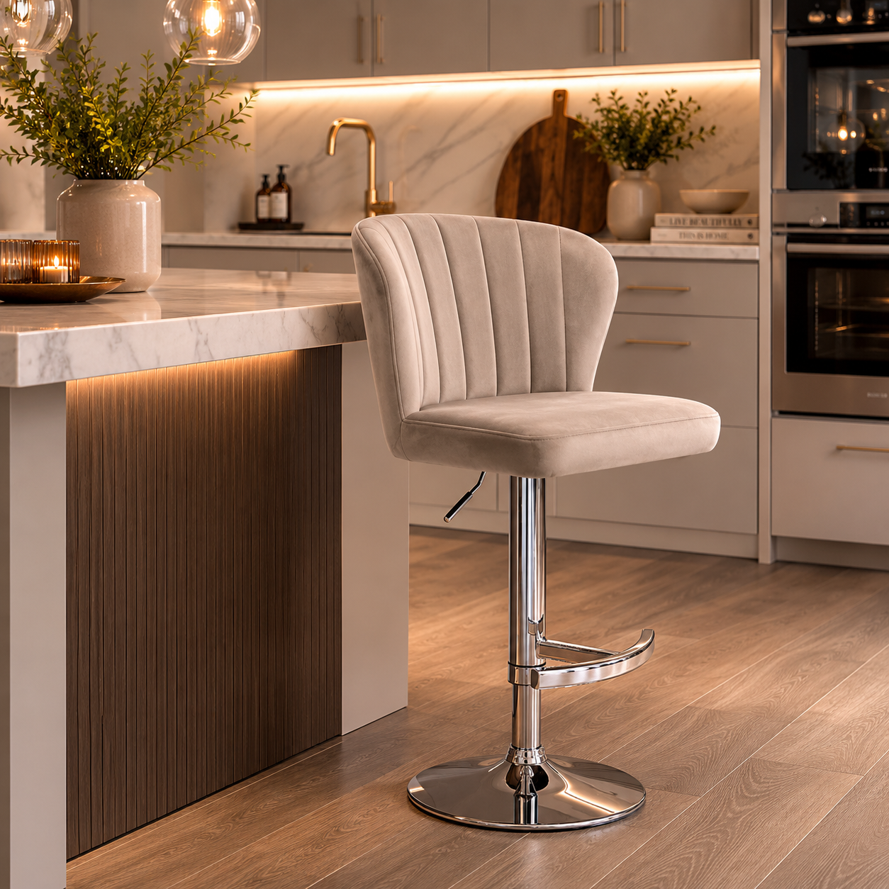 Ex Display Set of 3 Sigma Brushed Velvet Mink Bar Stool – Tides Home